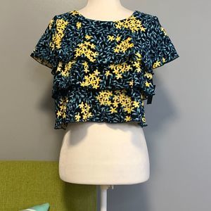 Zara Blue Floral Ruffle Crop Top NEW